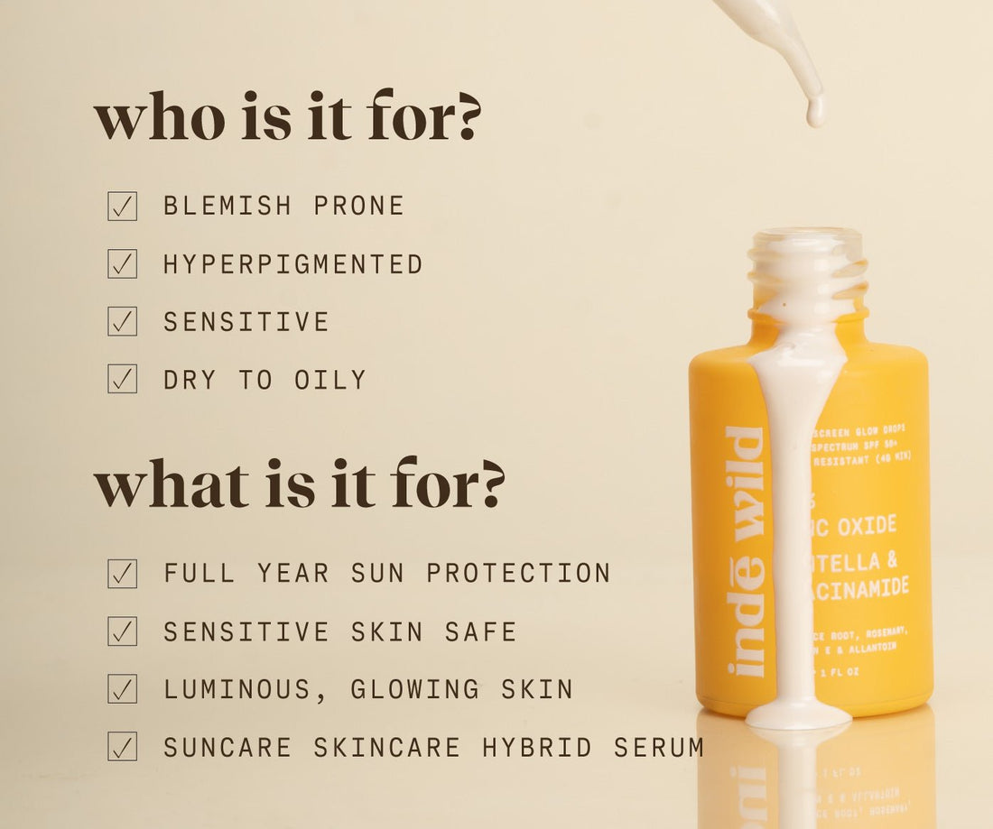 Sunscreen SPF 50 Glow Drops Zinc oxide SPF 50 Glow Drops indē wild US